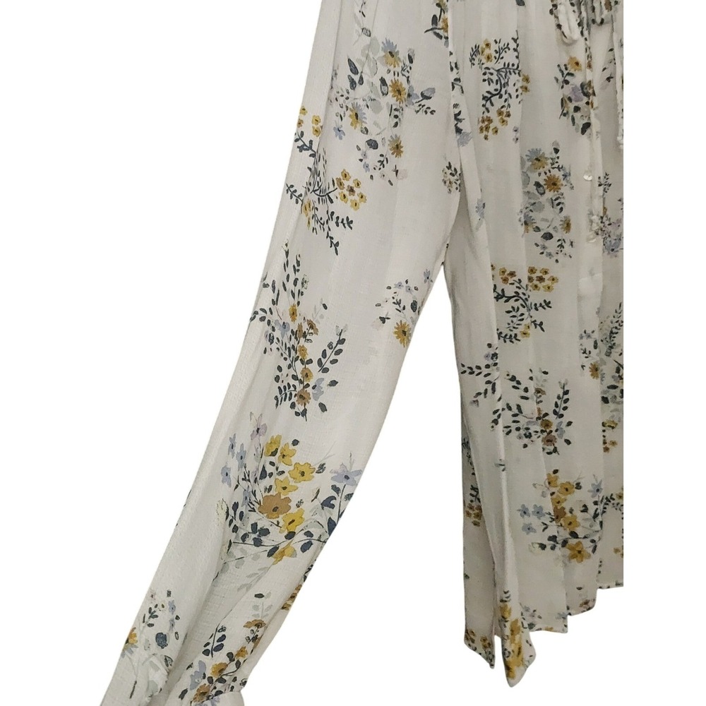 Lucky Brand Women's Peasant Floral Long Sleeve Tie Neck Top, Large - Picture 4 of 6